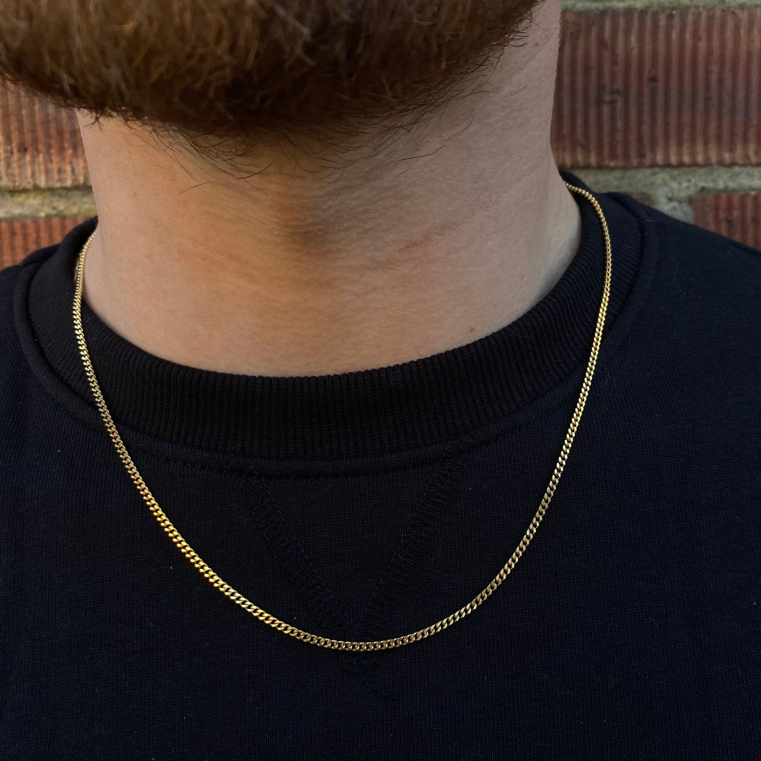 18K Gold Chain Men - Mens Gold Cuban Chain - 2mm Gold Chain Necklace - Thin Gold Cuban Link Necklace for Men - Man Silver Chain - Jewelry UK