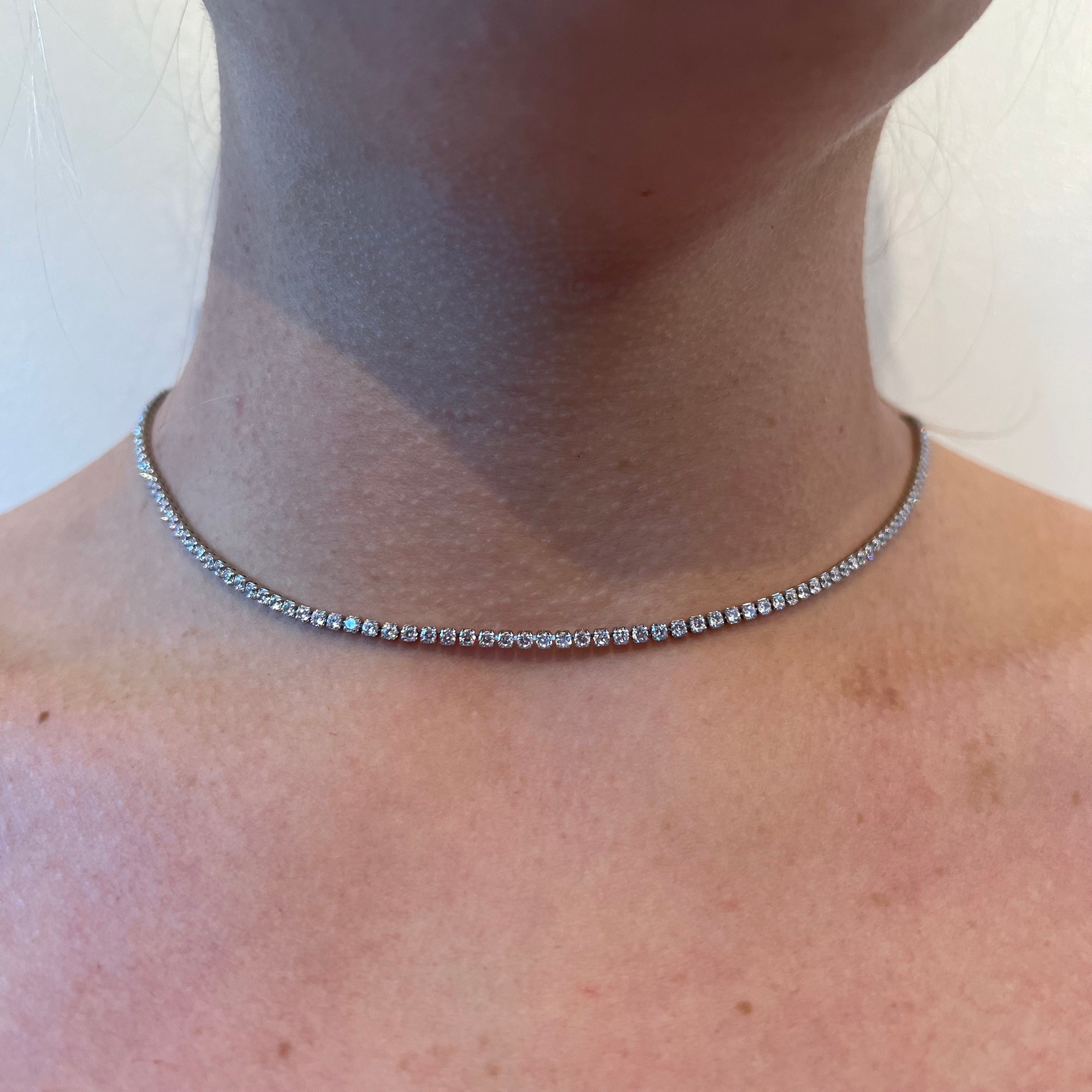Luxury Tennis Necklace 【3mm / SILVER】 Silver Tennis Necklace 2mm/3mm, Silver Chain Necklace, 14K
