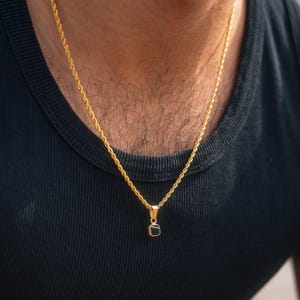 Mens Necklace - 18K Gold White Onyx Pendant Necklace For Men - Mini White Line Onyx Gem Necklace - Gold Chain Black Pendant - Mens Jewelry
