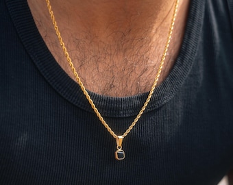 Mens Necklace - 18K Gold White Onyx Pendant Necklace for Men
