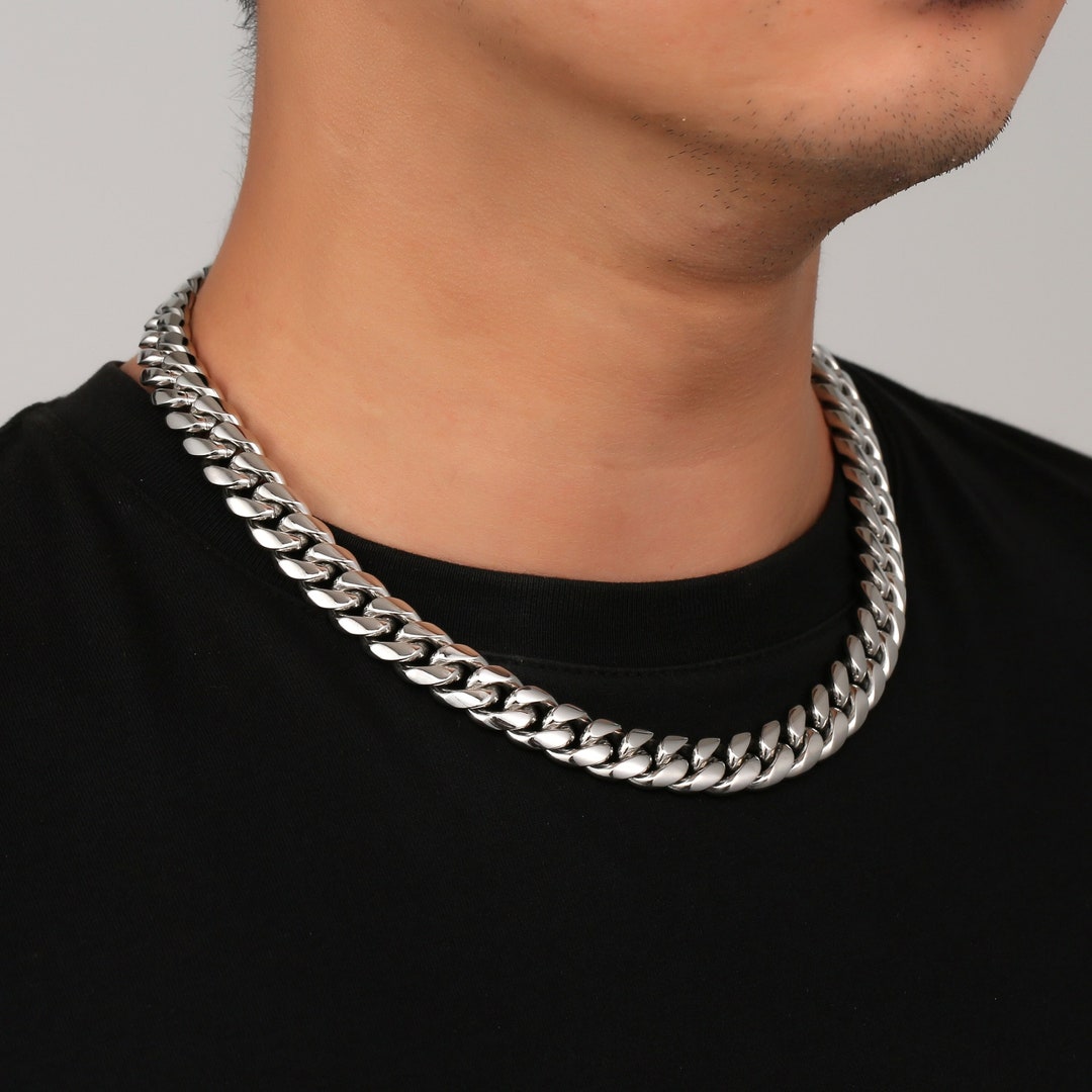 Collana Uomo A Maglie Cubane In Argento 925 - Catena A Frusta Spessa, Lunghezza Regolabile