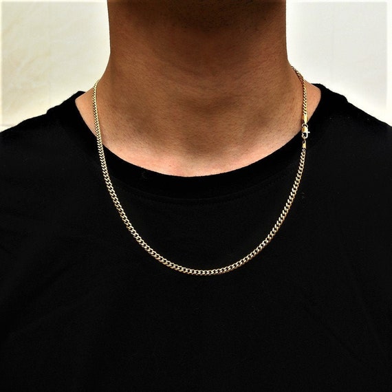18K Gold Curb Chain 3mm Gold Necklace 