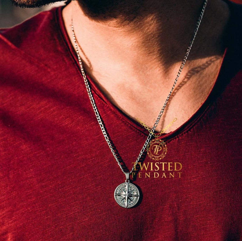 Mens Silver Compass Necklace - Mens Necklace Silver By Twistedpendant