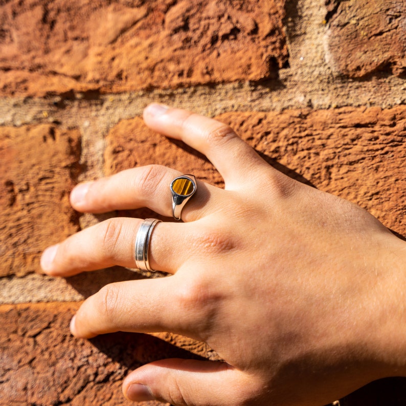 Tigers Eye Ring 18K Gold Signet Ring Mens Tigers Eye Gemstone Pinky Ring Mens Ring Oval Gold Ring For Men Rings By Twistedpendant image 4