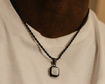 Collana di perle nere - Collana con ciondolo in pietra preziosa bianca per uomo - Collana da uomo - Catena nera con ciondolo - Gioielli da uomo di Twistedpendant
