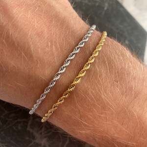 Mens Silver Bracelet, 18K Gold Rope Bracelet Men, 2.5mm Twisted Bracelet Chain - Mens Jewellery UK - By Twistedpendant