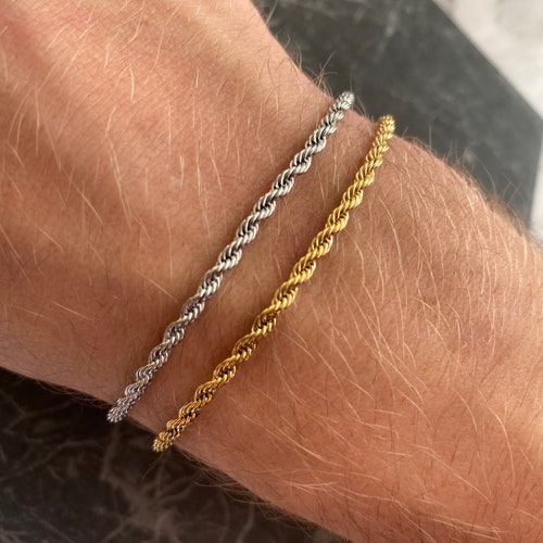Bracelet homme en argent, bracelet corde en or 18 carats pour homme, chaîne de bracelet torsadée de 2,5 mm - Bijoux pour homme FR