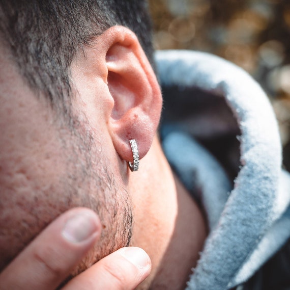 Mens Huggie Earrings | Mens Diamond Huggie Hoop Earrings