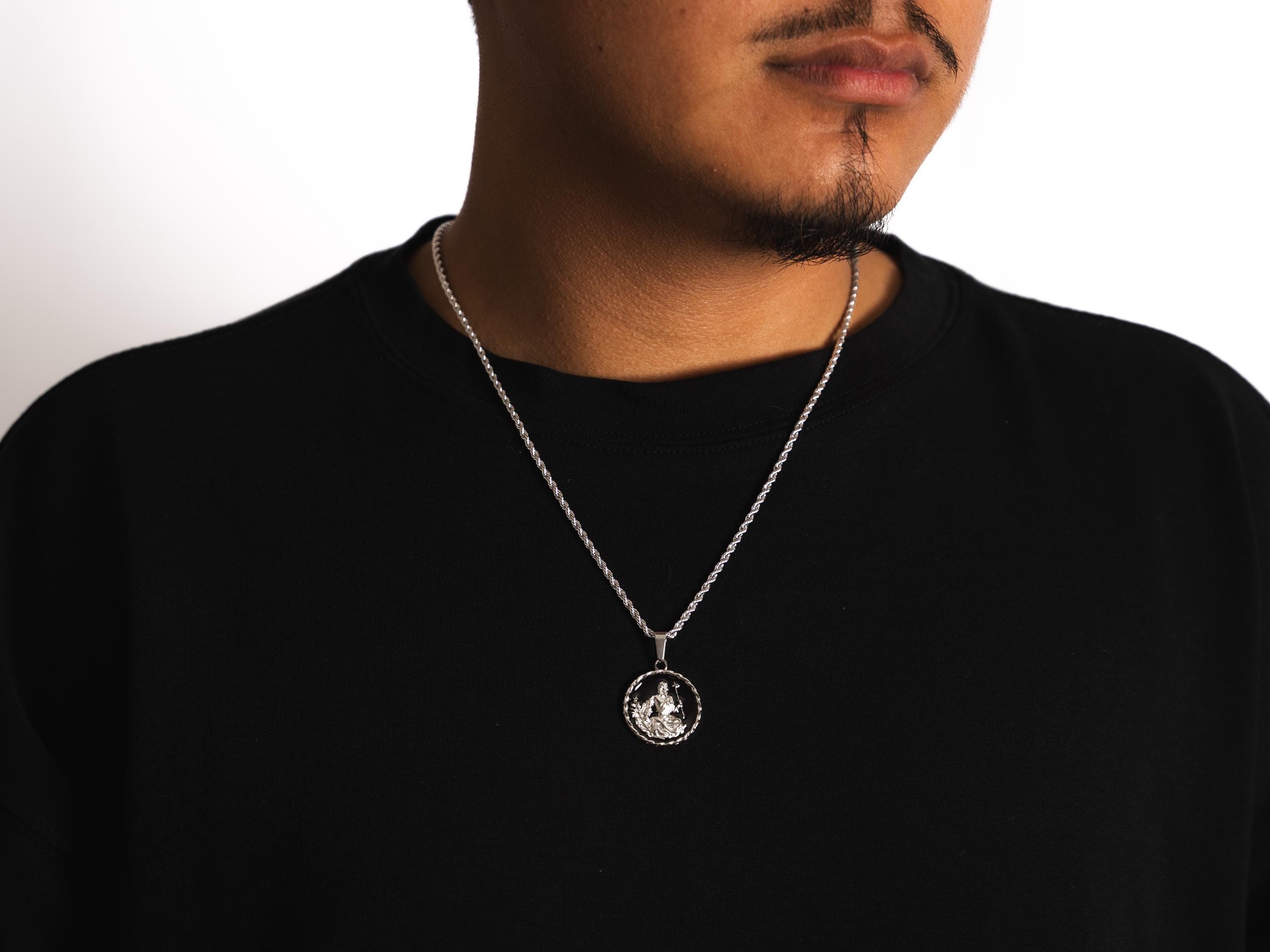 18K Gold St Christopher Pendant Necklace, Gold Saint