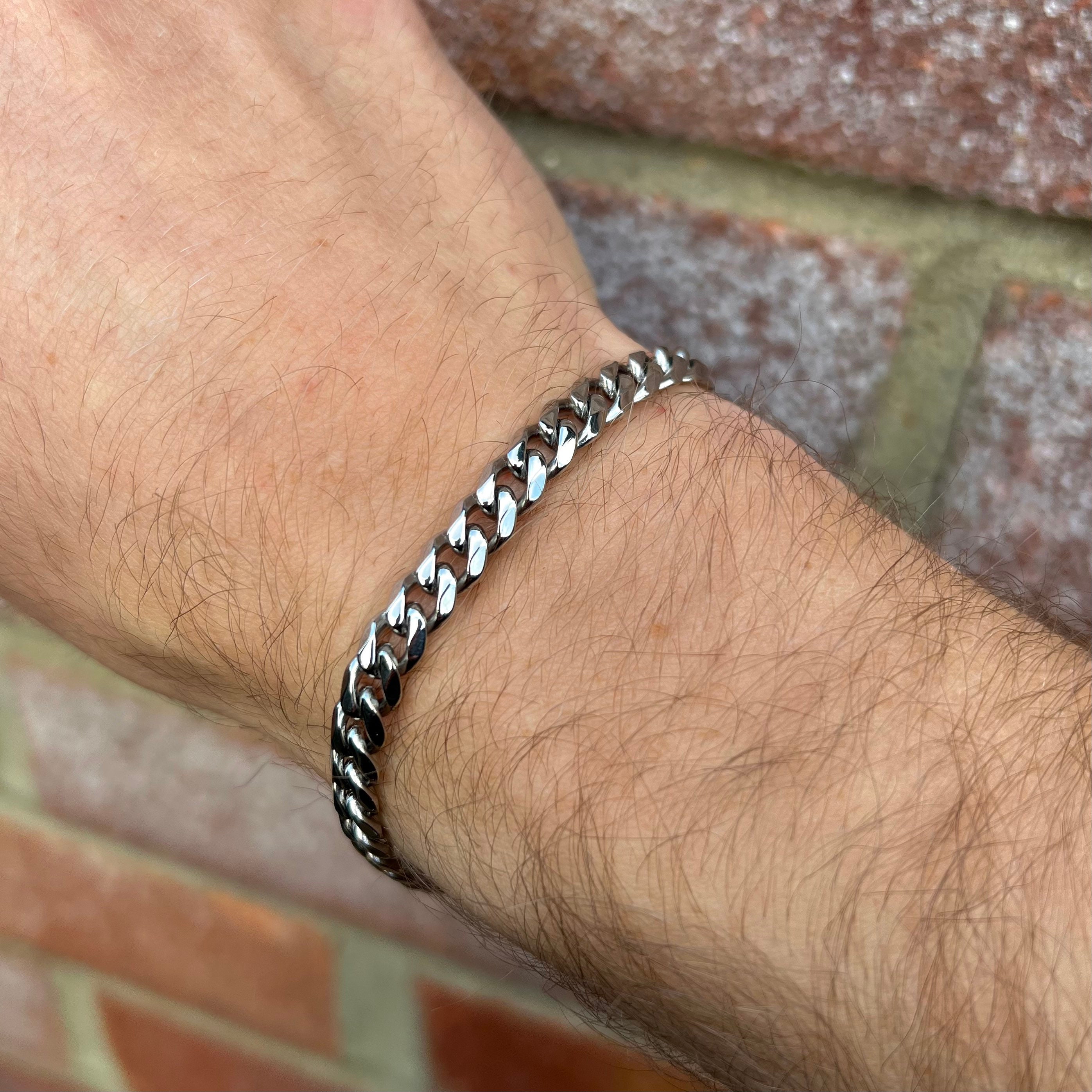 Mens Silver Bracelet Chain for Men, Silver Cuban Link Bracelet, Mens Gold Chain / 6mm Silver Bracelets for Women Men - Gifts for Man / Boy