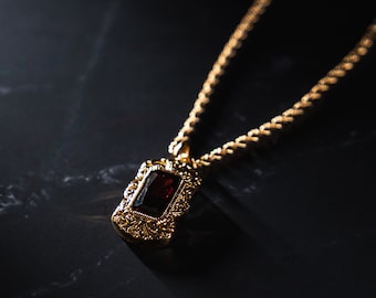 Dainty Gold Red Heart Pendant Necklace, 18k Gold Plated