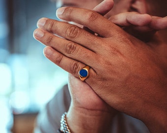 heren zegelring 14 karaat lapis lazuli - Juwelier Zandvliet