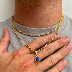 18K gouden lapis lazuli-hangerketting - gouden herenketting - mini gouden edelsteenhanger heren - gouden kettinghanger, herensieraden cadeaus VK