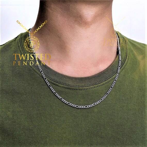 Mens Necklace Silver Figaro Chain 