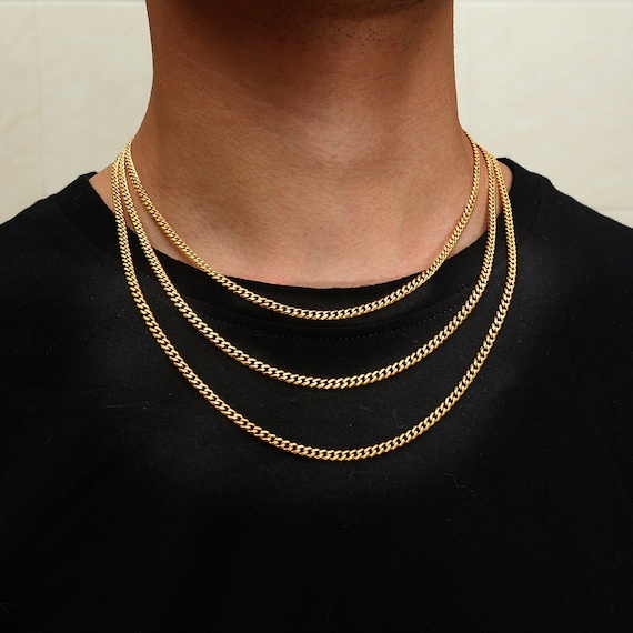 18K Gold Chain Necklace Mens Gold Cuban Link Chain Mens Gold 3mm