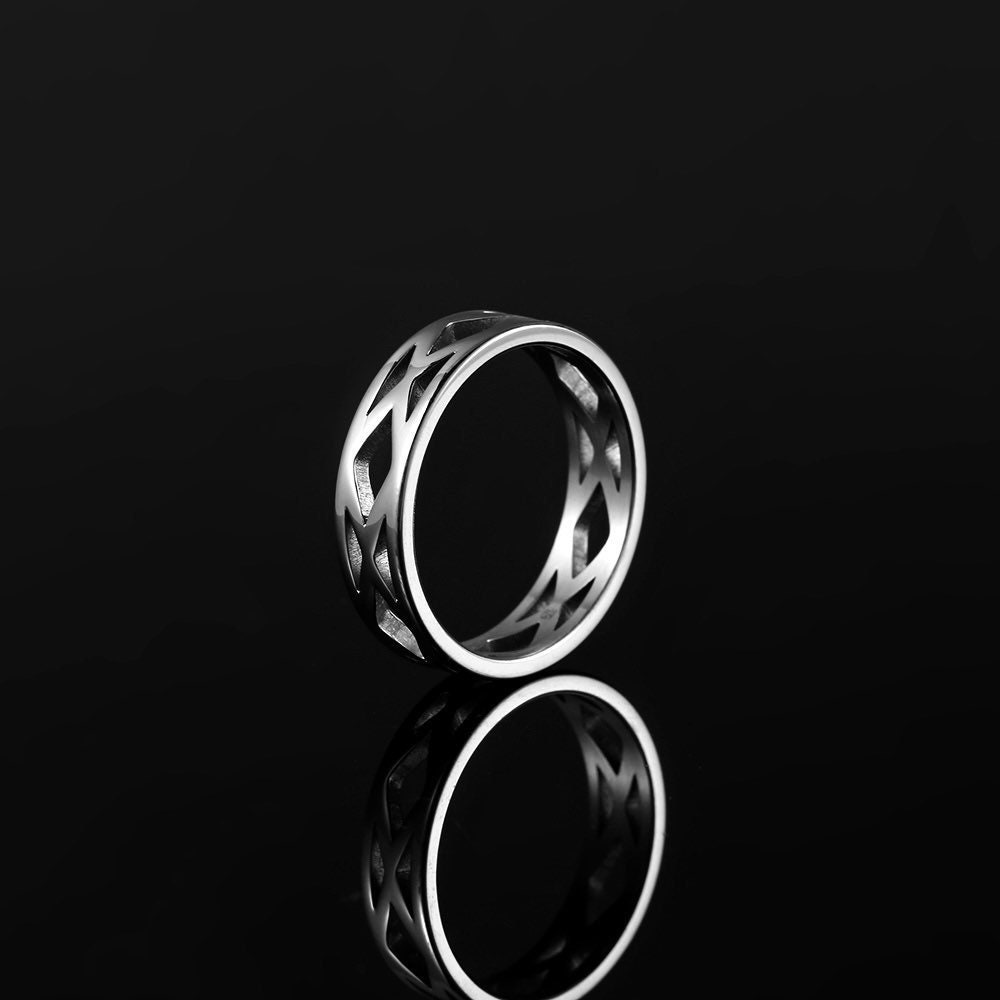 Silver Ring Patterned Mens Ring Patterned Silver Signet Ring - Hollow Silver Ring - Silver ...