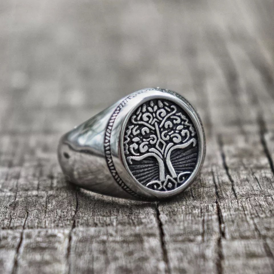 Mens Ring Mens Rings Silver Tree Of life Ring Religious Viking Ring Stainless Steel Ring Tree of Life Signet Ring Tree Of Life Ring