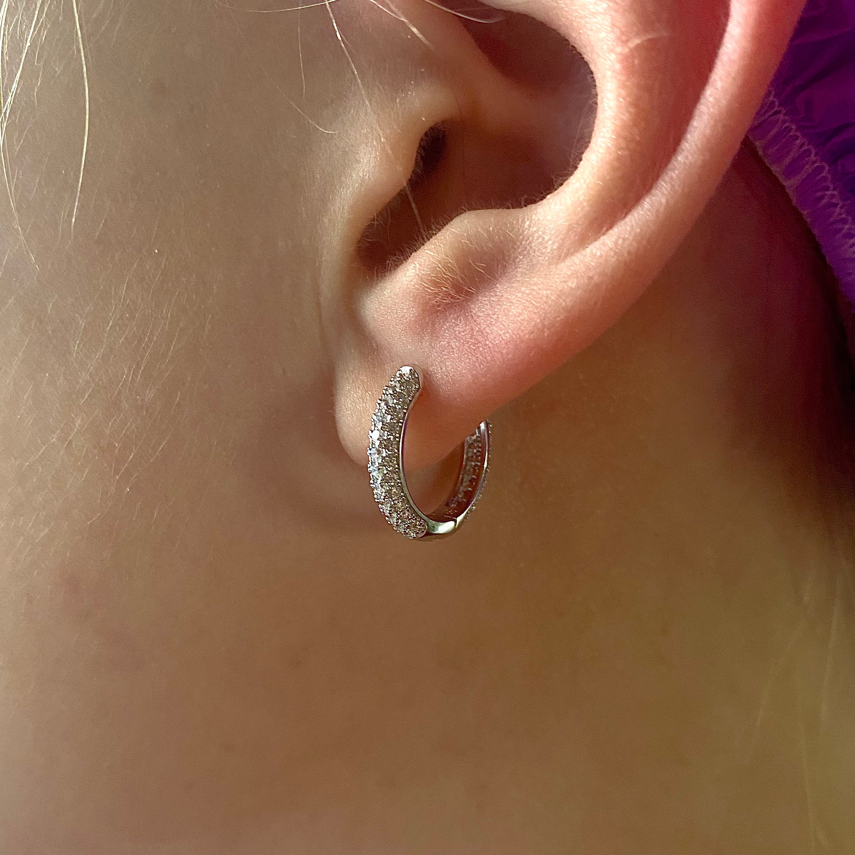 925 Sterling Silver Hoop Earrings CZ White Gold Diamond