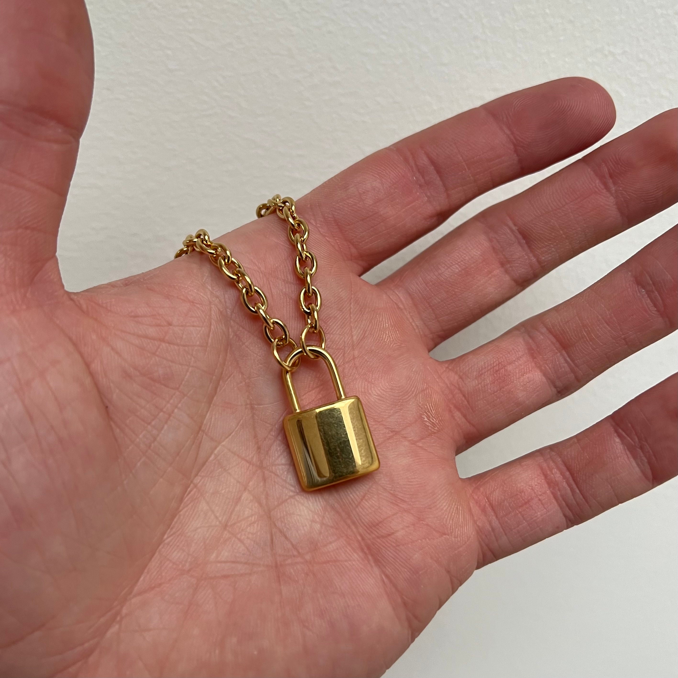 Mens Padlock Necklace - 18K Gold Padlock Chain Necklace - Lock