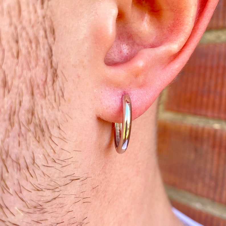 Mens Hoop Earrings  18k Gold 925 Sterling Silver 18mm Mens image 8