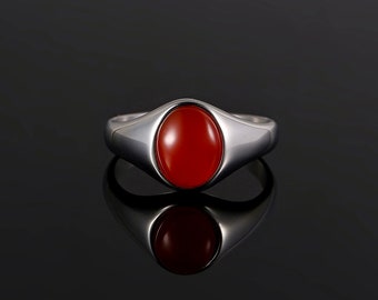 Bague homme - chevalière en argent - bague agate rouge, bague en argent homme, bagues avec pierres précieuses - bague en argent pour homme - cadeau pour lui - anneaux auriculaires homme