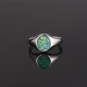 Mens Ring Green Opal Silver Ring - Opal Ring - Signet Ring Mens - By Twistedpendant