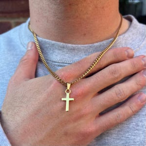 Mini 18K Gold Cross Necklace For Men - 925 Silver Cross Pendant - Gold Cross With Chain - Mens Necklace - Mens Jewelry By Twistedpendant