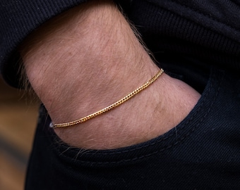 23K Gold Bracelet Men, Mens Bracelet 2mm Cuban Chain, Thin Gold Bracelet Miami Link, Gold Bracelet Chains for Men - By Twistedpendant