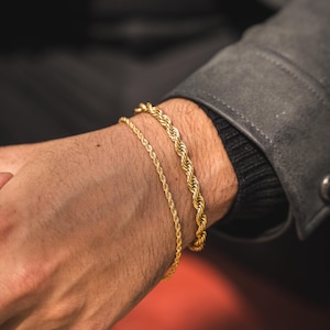 18K Gold Bracelet Men, Mens Bracelet 5mm Rope Chain, Mens Jewelry, Thick Gold Bracelet Link, Gold Bracelet Chains for Men- By Twistedpendant image 14