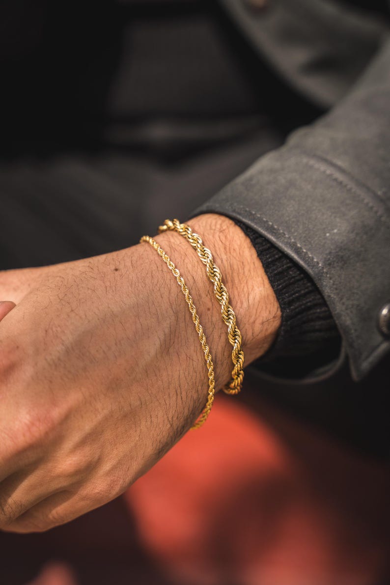 18K Gold Bracelet Men, Mens Bracelet 5mm Rope Chain, Mens Jewelry, Thick Gold Bracelet Link, Gold Bracelet Chains for Men- By Twistedpendant image 14