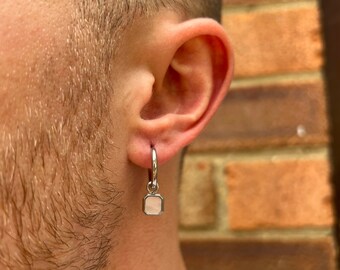 Mens Earrings 18K Gold Dangle Hoop Earrings Mens White Pearl Dangle  Earring Drop Earrings For Men Male Earrings By Twistedpendant