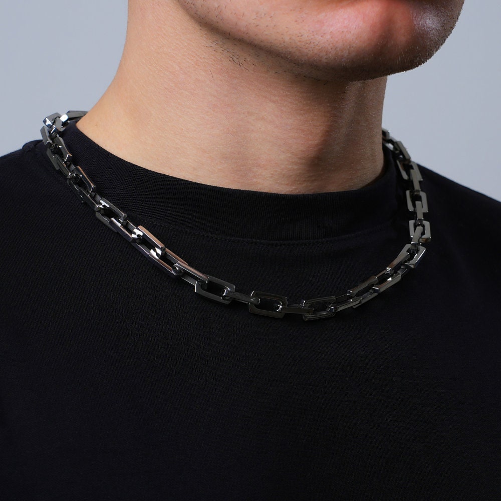 Mens Choker Necklace Mens Silver Choker Chain Thick Silver -  Denmark