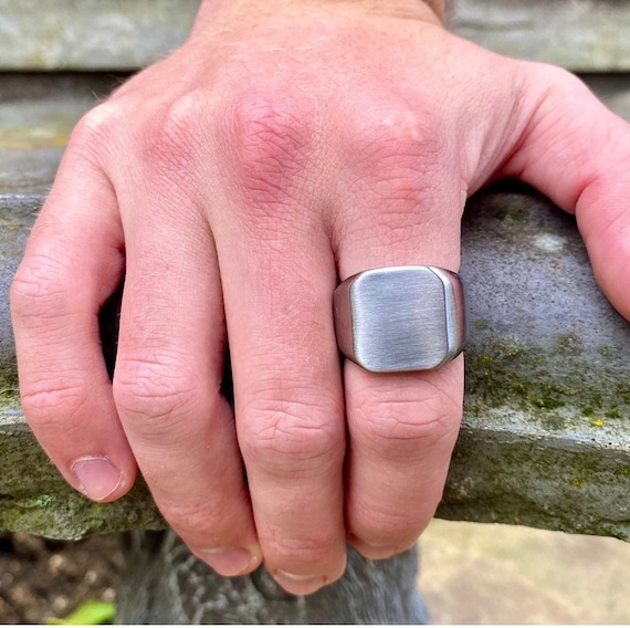 Mens Ring Silver Polished Signet Ring Mens Stainless Steel Ring