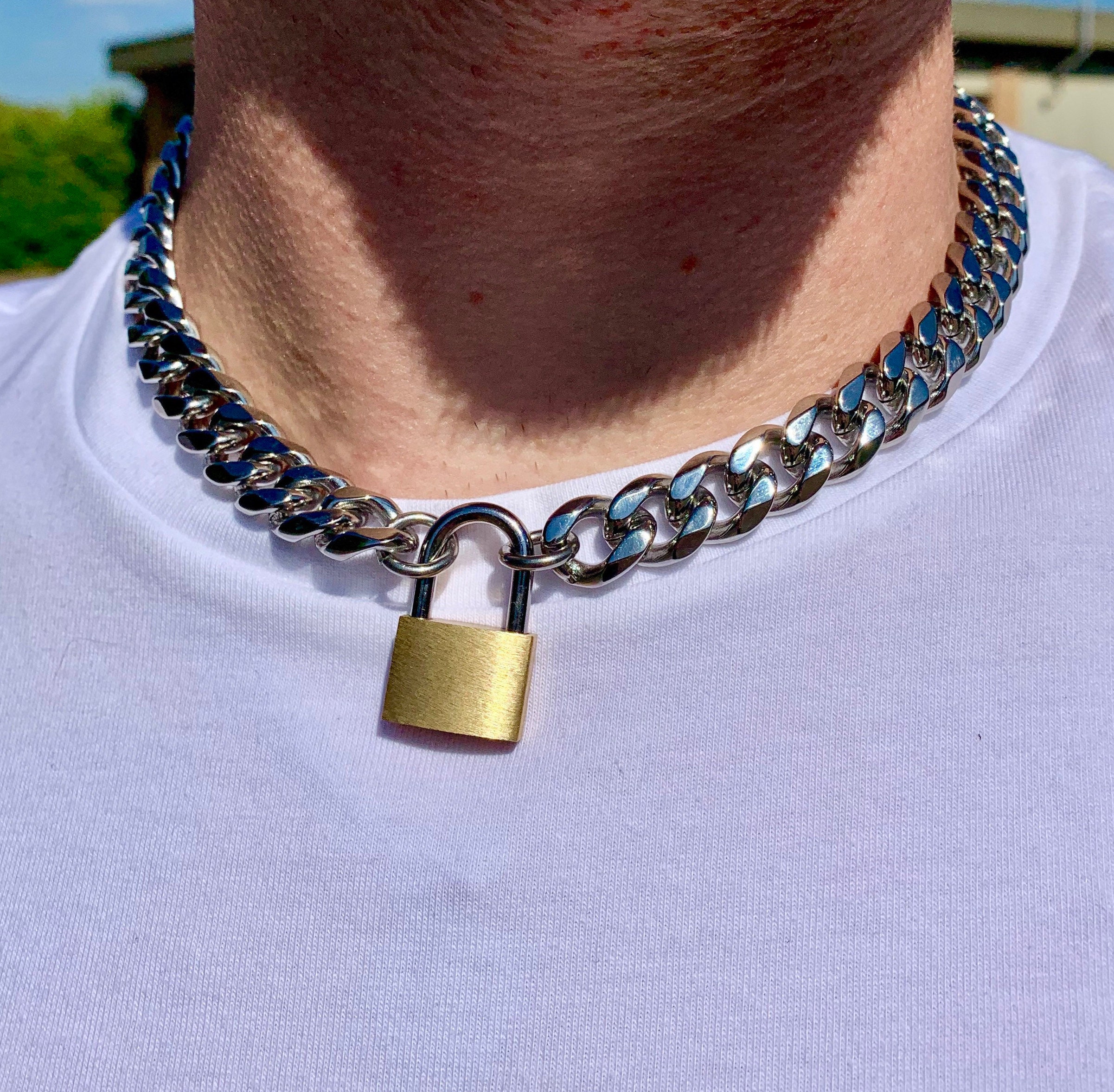 padlock chain necklace mens