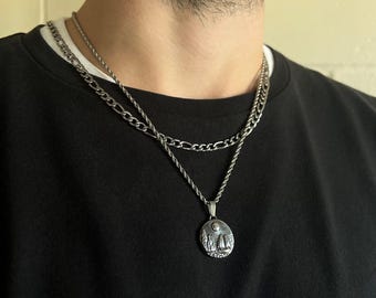 Mens Necklace - Silver Sunset Pendant Necklace For Men - Mens Silver Necklace - Minimalist Necklace Men Jewelry By Twistedpendant