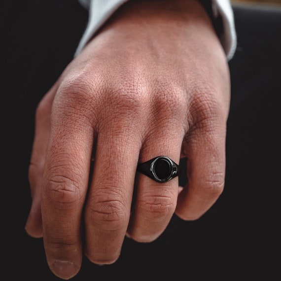 Jewellery Rings Signet Rings Onyx Minimalist Signet Ring For Men and Women Silver Signet Ring Mens Minimal Ring 