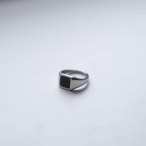 Silver Onyx Signet Ring - Square Signet Ring for Women - Black