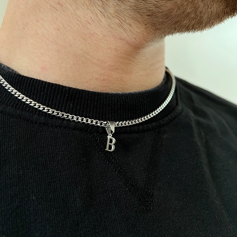 Silver Initial Necklace For Men / Women, Personalised Silver Necklace Letter Pendant - 3mm Cuban Chain With Initial Pendant- Number Necklace - By Twistedpendant