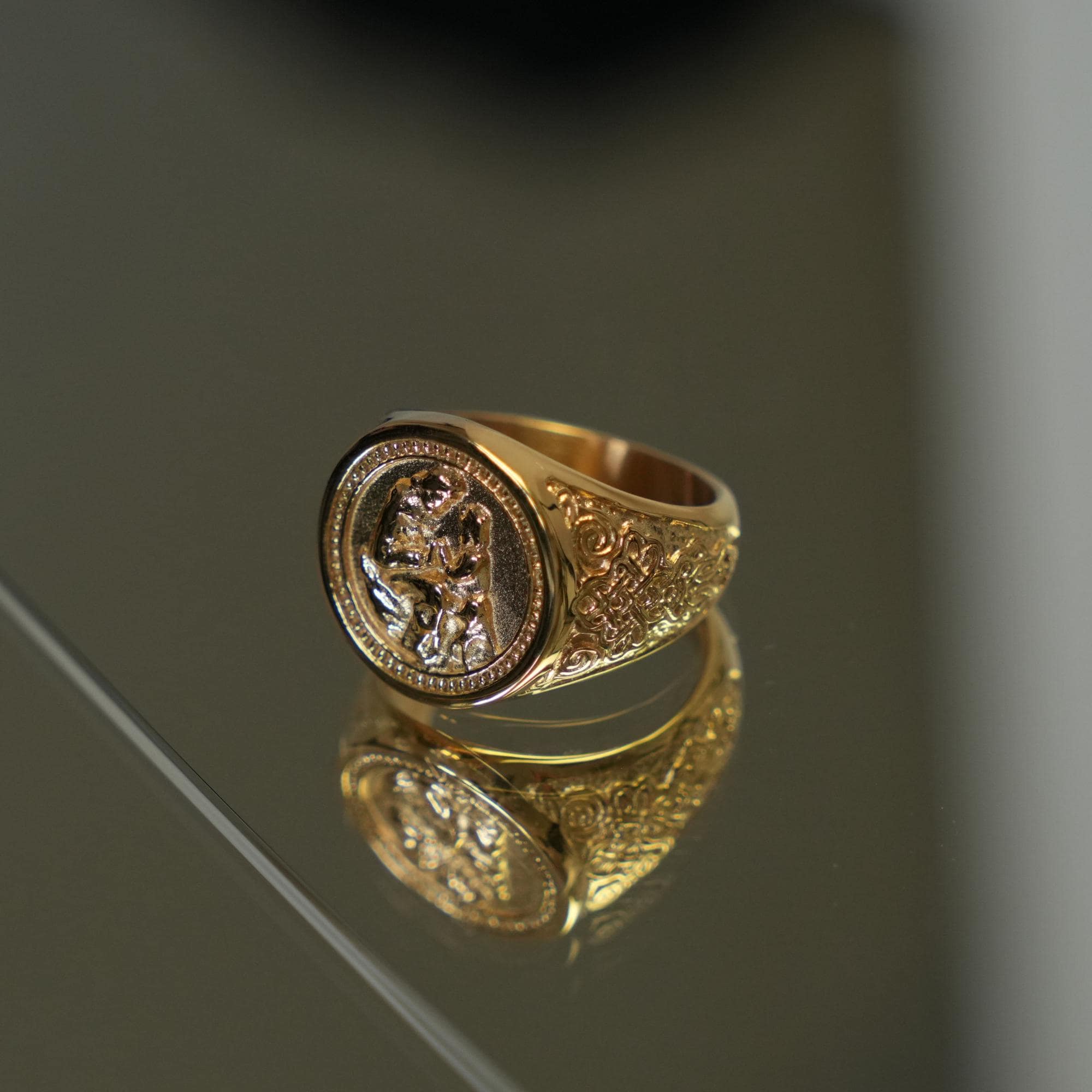 18K Gold Saint Christopher Ring - Large Statement Ring - Mens Ring ...