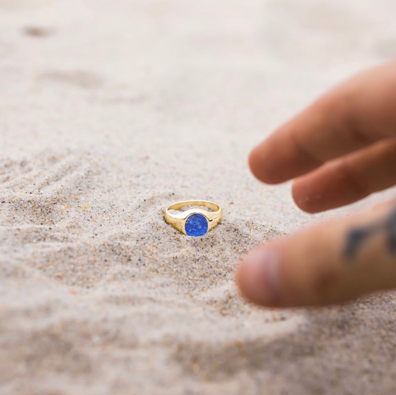 Royal Blue Lapis Lazuli Signet Ring Men Mens Ring Mens Pinky Rings Blue Gemstone Signet Ring Mens Gold Ring For Him Gift All Sizes image 2