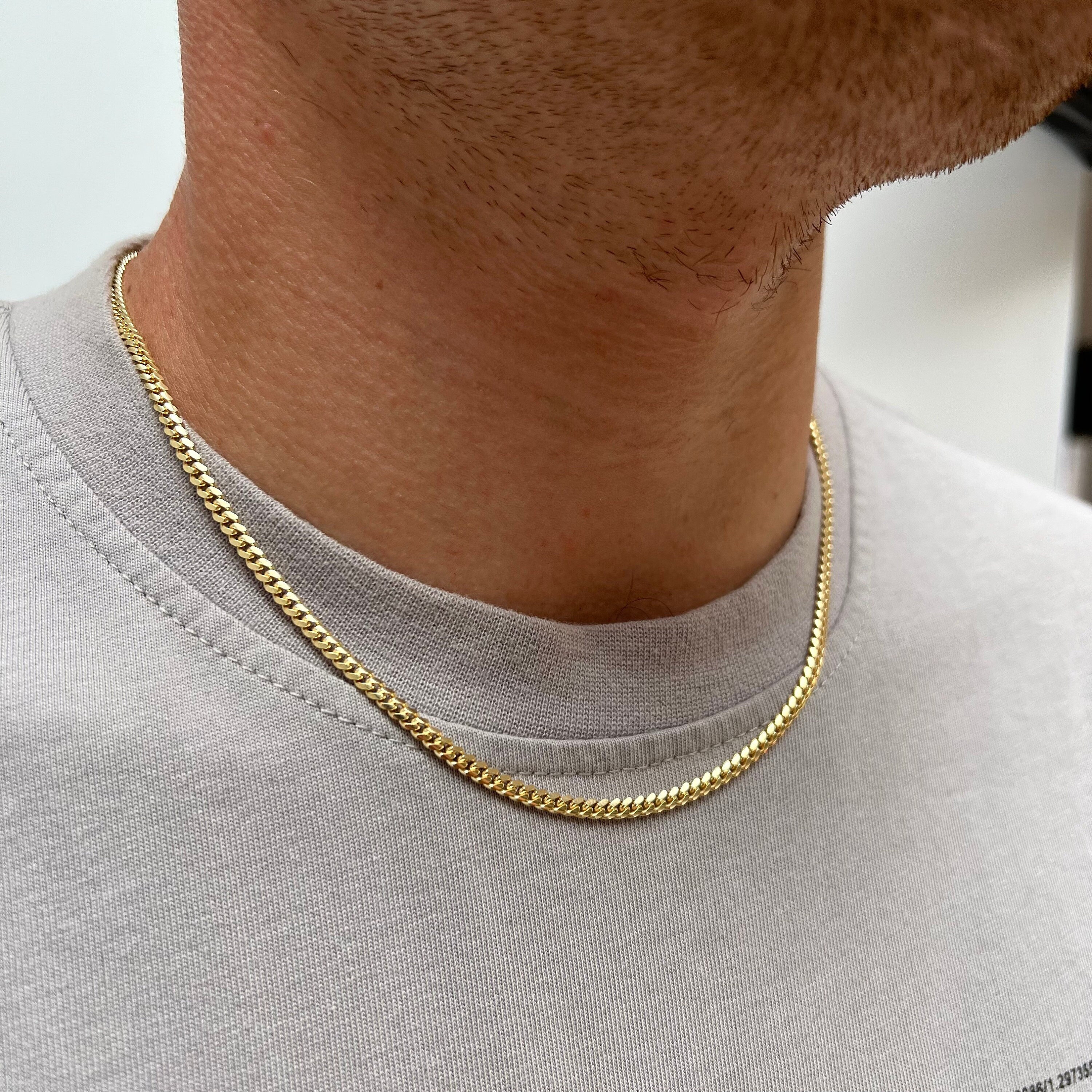 18k Gold Chain Necklace Mens Chains Cuban Curb Thick 5mm Gold -  Israel