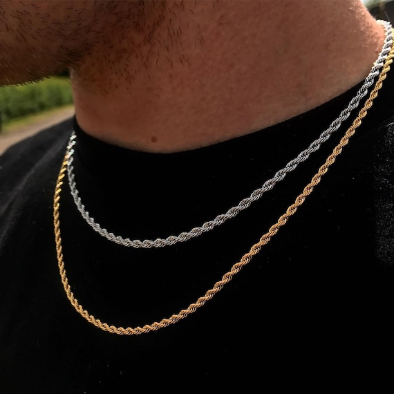 Stainless Steel Gold Plated Rope Chain Necklace 4mm Size 16 to 26 Unisex,  Men