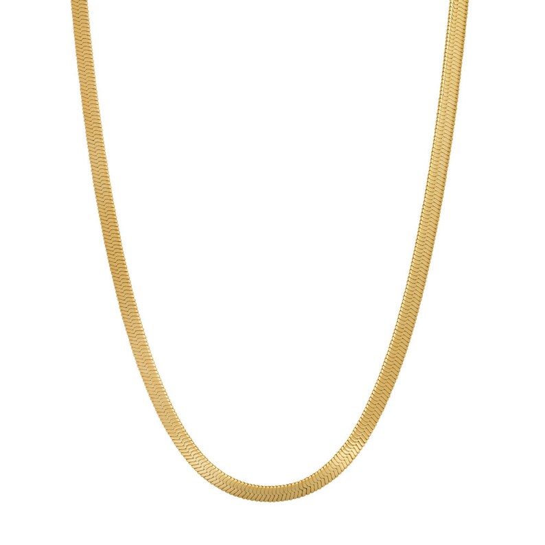 18K Gold Snake Chain Necklace, 5mm Flat Snake Layer Necklace Gold Chain, Gold Choker Necklace, Gold Herringbone Chain, 18K Gold Jewelry image 3