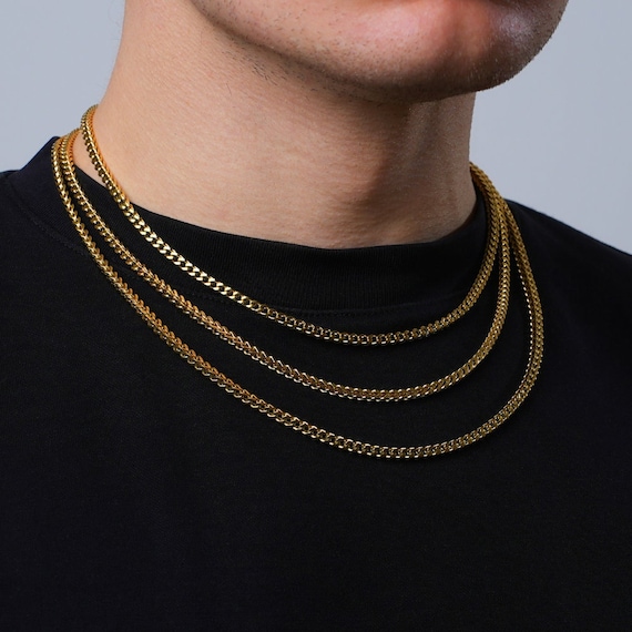 4 mm ゴールドチェーン、18K ゴールドチェーンネックレス、メンズ 