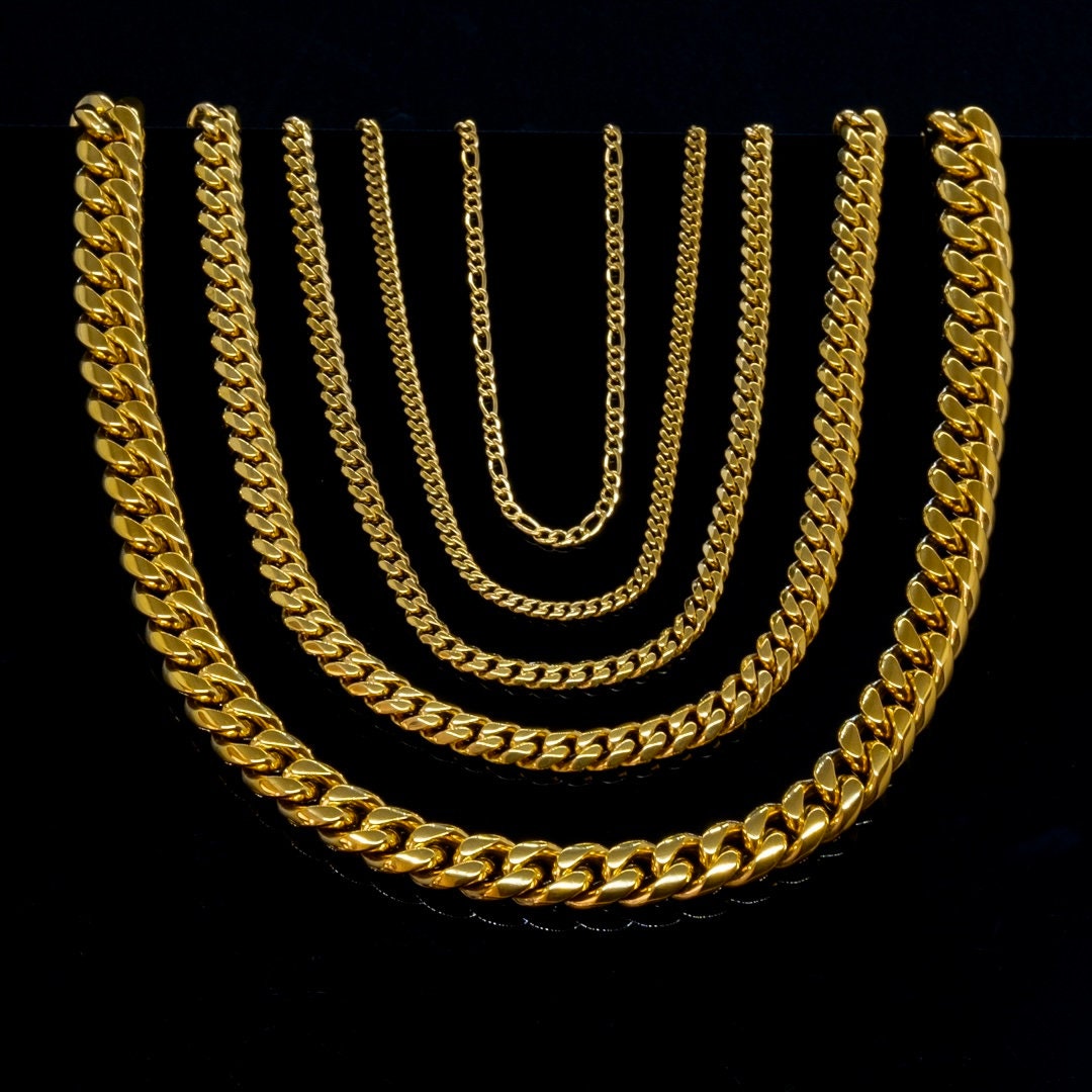 Esrael Collana Cubana Uomo Acciaio Inox Placcata Oro 14K – Larghezza 3/5 Mm, Lunghezze 16-24 Pollici, Robusta E Resistente
