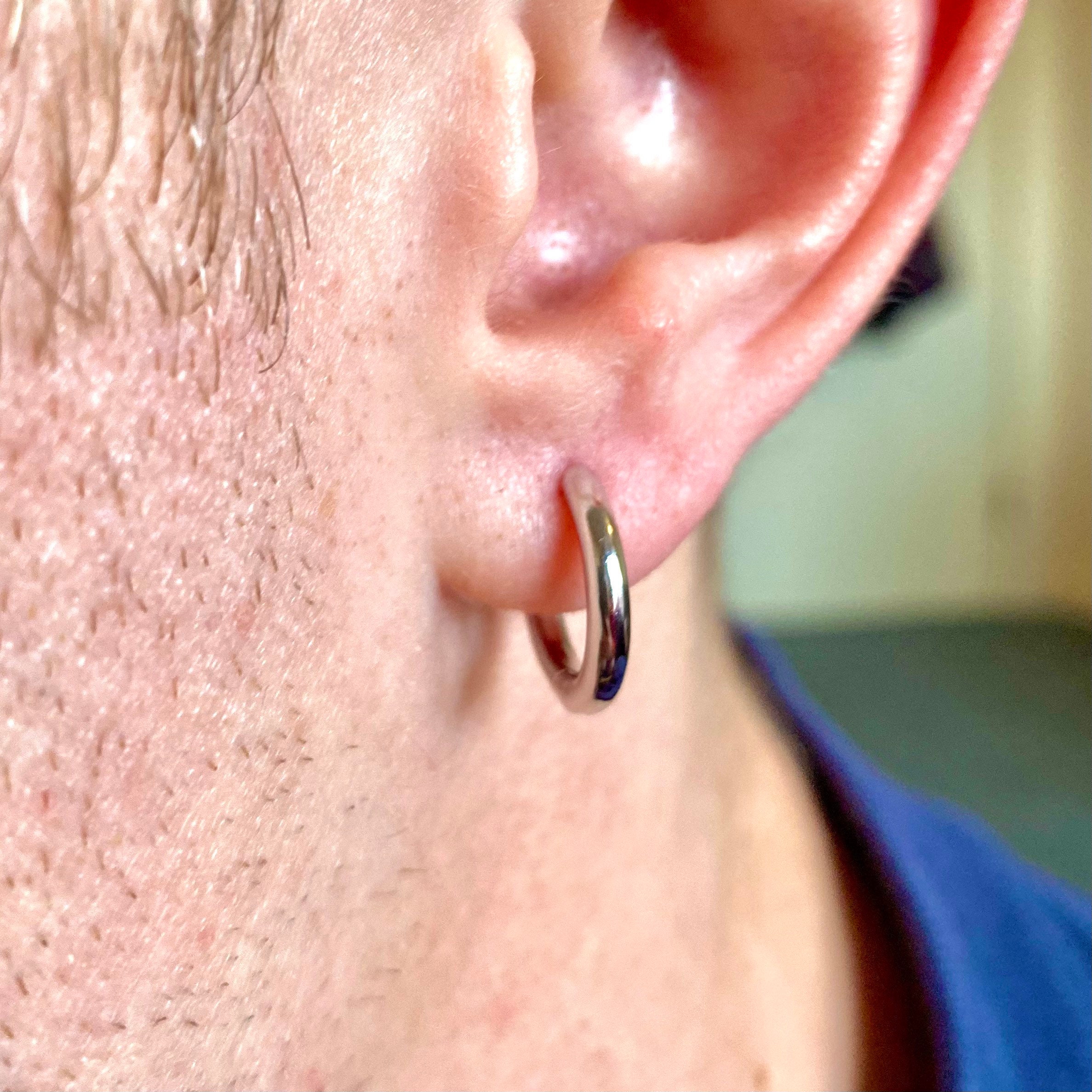 Mens Silver Earrings 925 Sterling Silver 15mm Mens Hoop Etsy