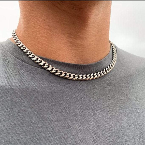 Mens Necklace, Silver 8mm Cuban Link Chain, Thick Silver Chain Men Mens Silver  Necklace Chain Mens Jewelry Gifts by Twistedpendant 
