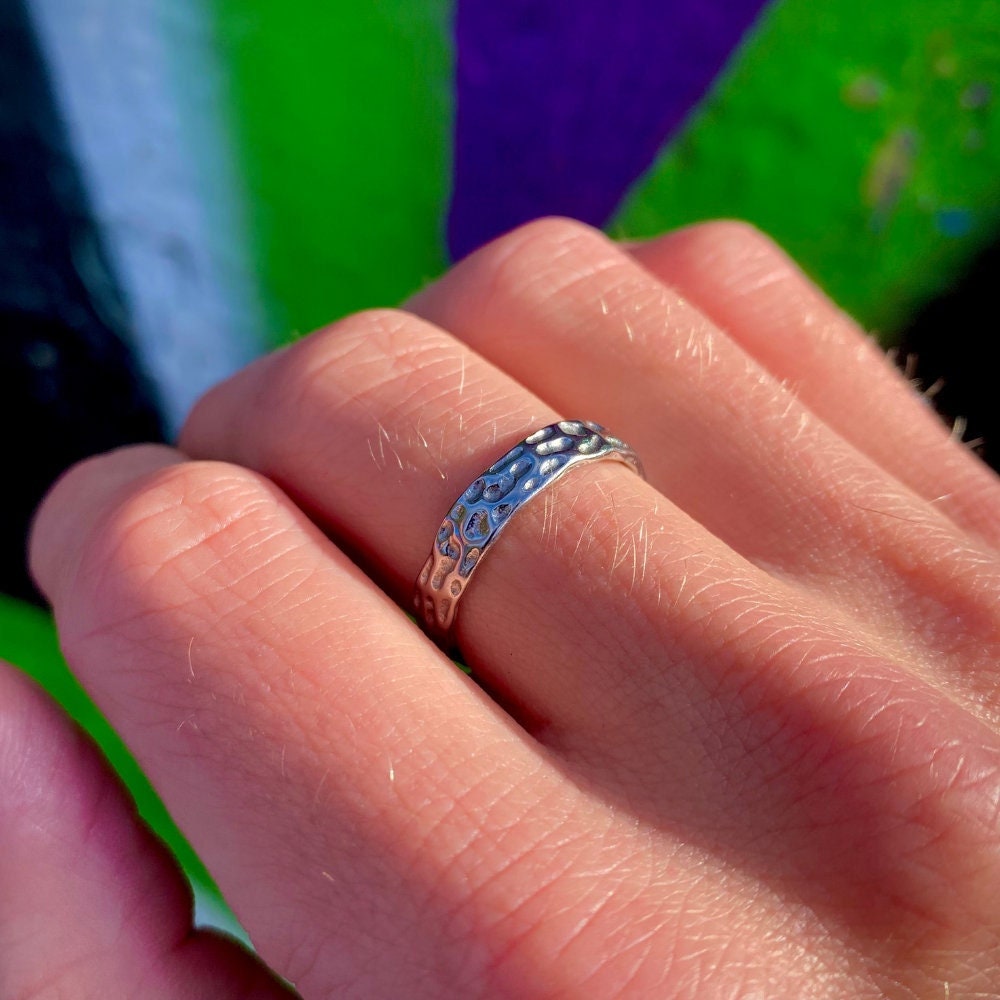 Mens Ring Thin Silver Band Ring for Men Hammered Ring Mens