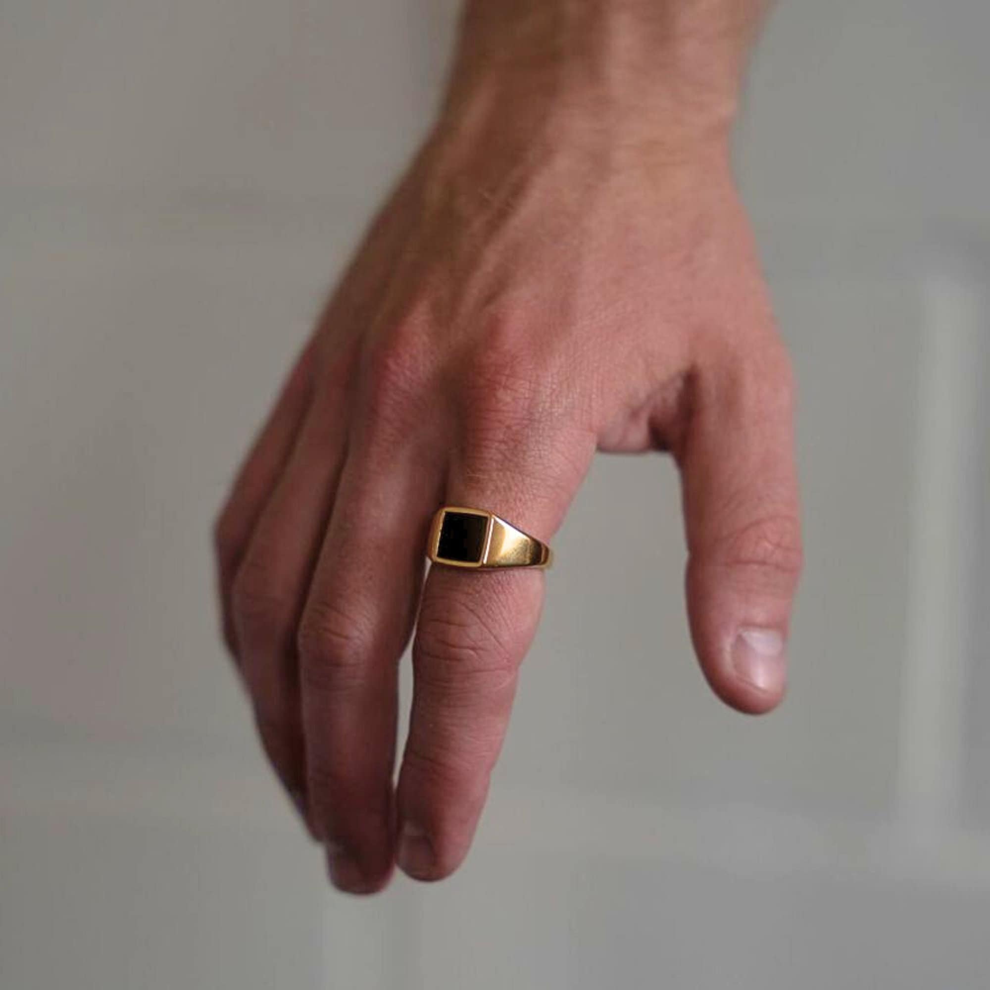 Square Onyx Signet Ring Men, Mens Ring, 18K Gold Signet