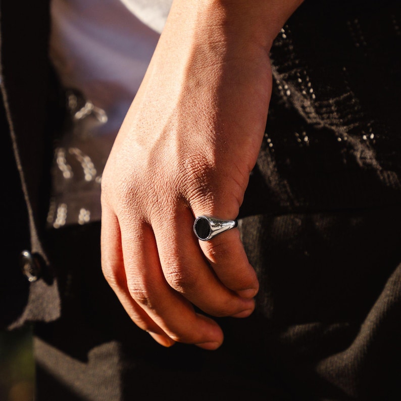 Mens Ring, Onyx Signet Ring, Mens Signet Ring, Black Onyx Oval Ring For Men, Silver Pinky Rings Men, Boys / Womens Ring - By Twistedpendant image 15